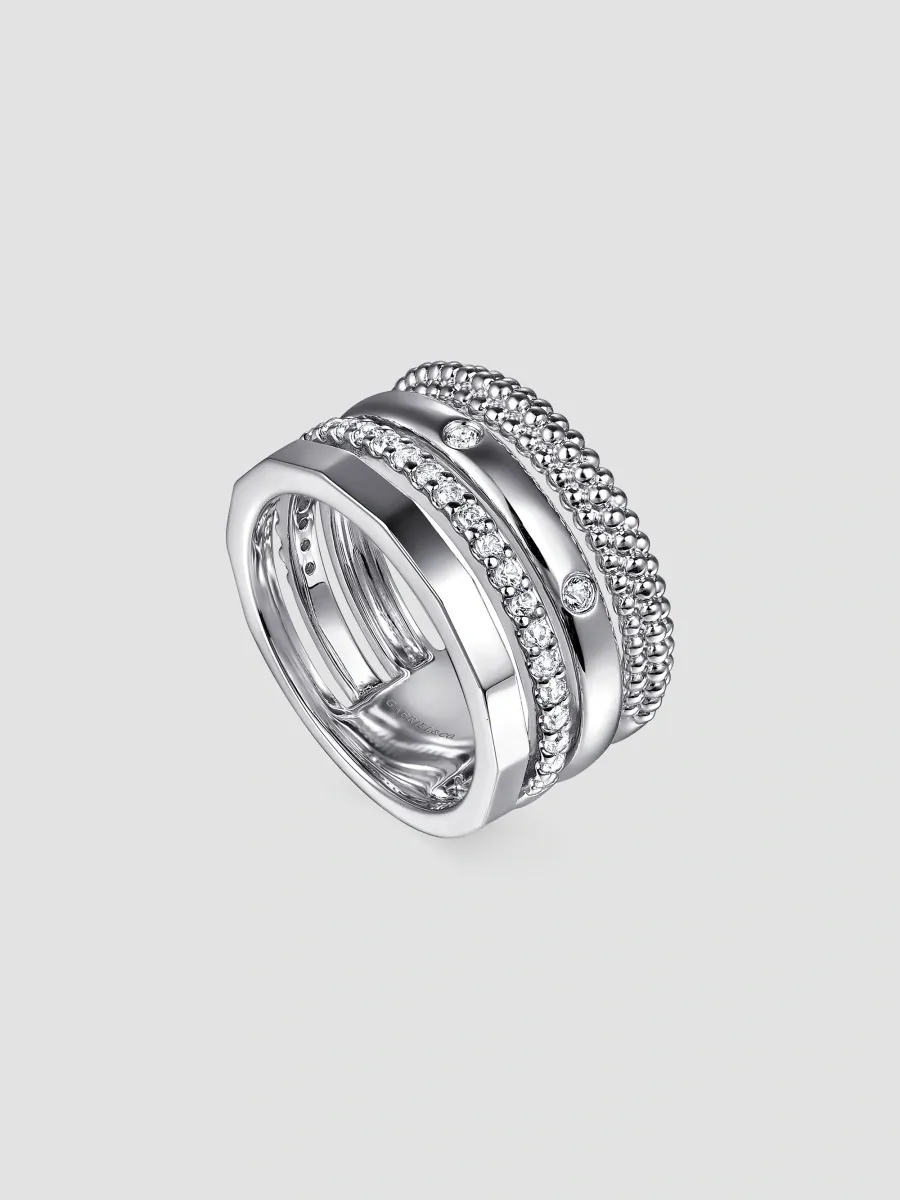 Gabriel & Co Women's Bujukan Sterling Silver & White Sapphire Multi-Band Ring | Thumbnail 3 Gabriel & Co Women's Bujukan Sterling Silver & White Sapphire Multi-Band Ring | Thumbnail 3
