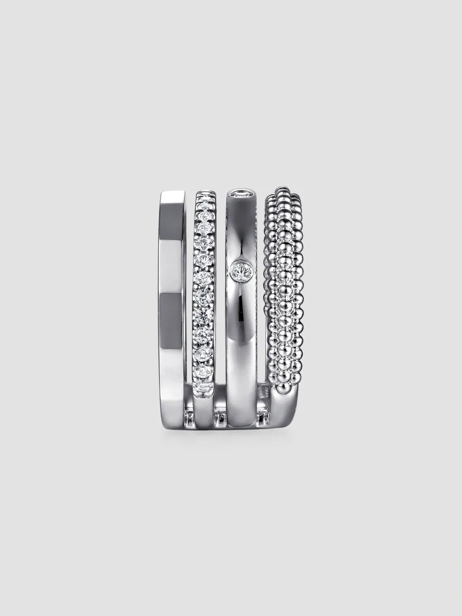 Gabriel & Co Women's Bujukan Sterling Silver & White Sapphire Multi-Band Ring | Thumbnail 5 Gabriel & Co Women's Bujukan Sterling Silver & White Sapphire Multi-Band Ring | Thumbnail 5