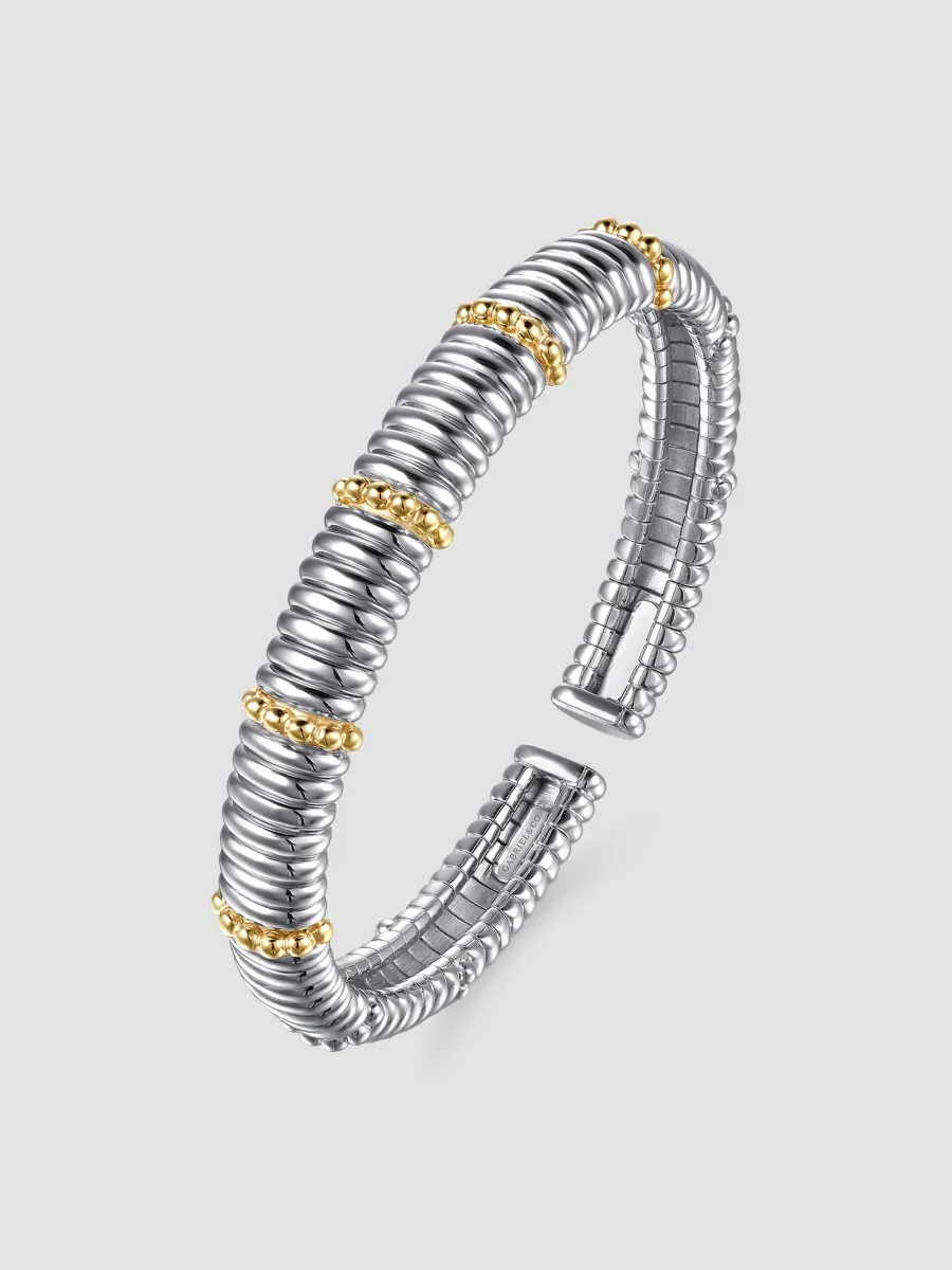 Gabriel & Co Women's Bujukan Sterling Silver & 14K Yellow Gold Textured Bangle | Thumbnail 3 Gabriel & Co Women's Bujukan Sterling Silver & 14K Yellow Gold Textured Bangle | Thumbnail 3