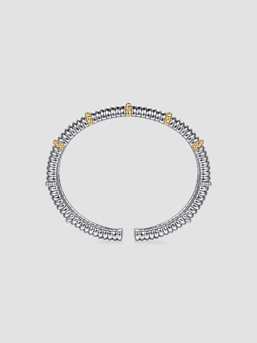 Gabriel & Co Women's Bujukan Sterling Silver & 14K Yellow Gold Textured Bangle | Thumbnail 4 Gabriel & Co Women's Bujukan Sterling Silver & 14K Yellow Gold Textured Bangle | Thumbnail 4
