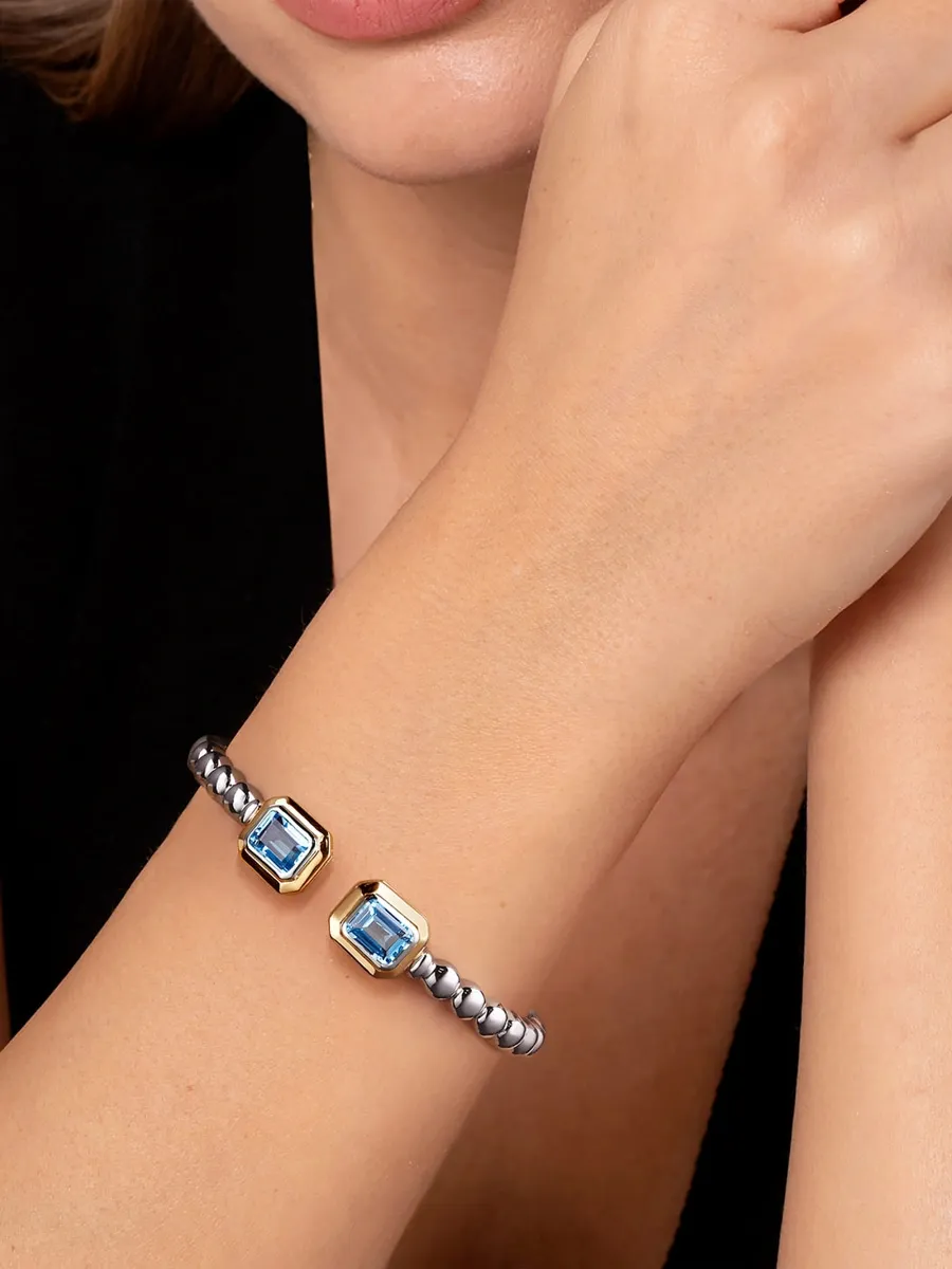 Gabriel & Co Women's Bujukan 14K Yellow Gold, Sterling Silver & Octagon Blue Topaz Bangle Bracelet | Thumbnail 2 Gabriel & Co Women's Bujukan 14K Yellow Gold, Sterling Silver & Octagon Blue Topaz Bangle Bracelet | Thumbnail 2