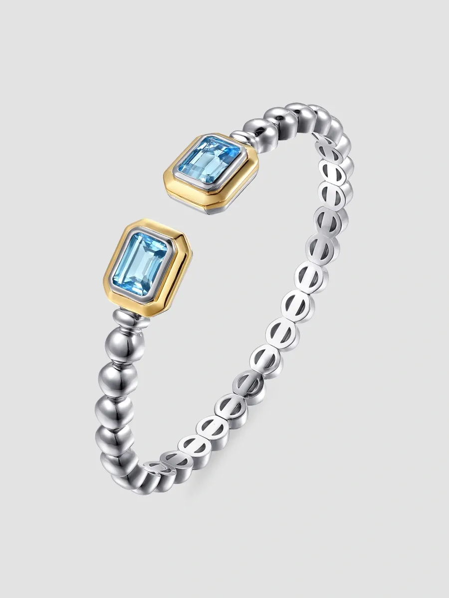 Gabriel & Co Women's Bujukan 14K Yellow Gold, Sterling Silver & Octagon Blue Topaz Bangle Bracelet | Thumbnail 3 Gabriel & Co Women's Bujukan 14K Yellow Gold, Sterling Silver & Octagon Blue Topaz Bangle Bracelet | Thumbnail 3