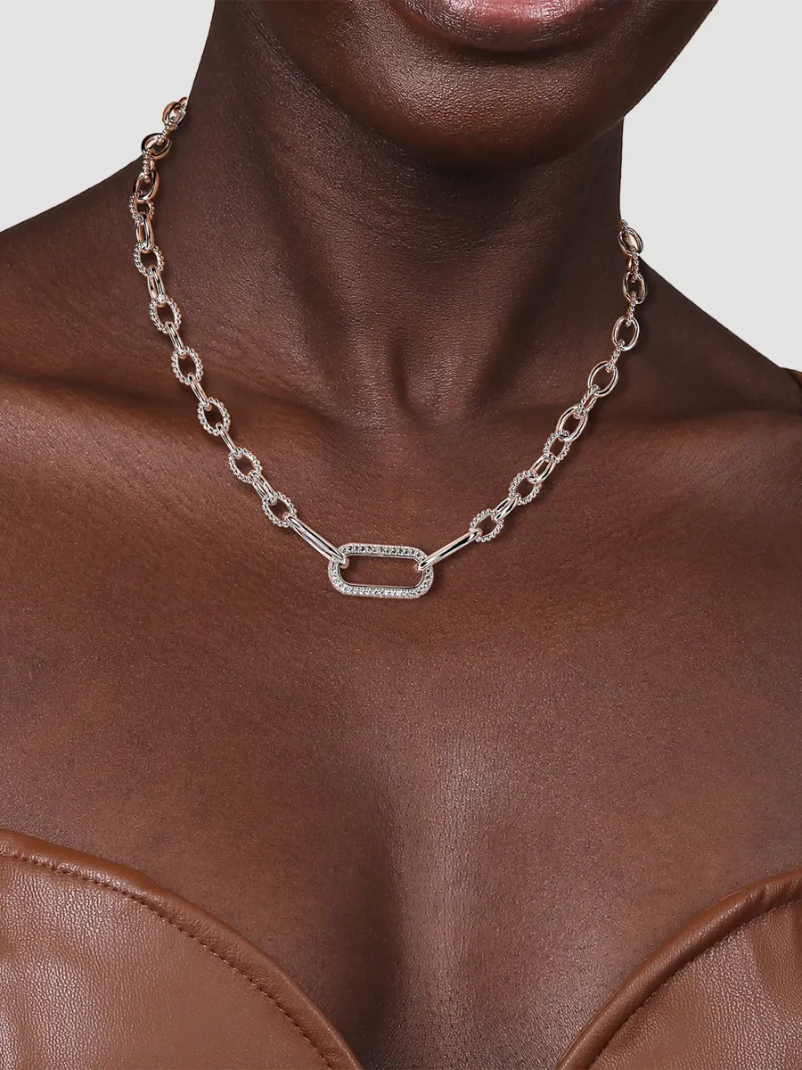 Gabriel & Co Women's Bujukan Sterling Silver & White Sapphire Oval-Link Chain Necklace | Thumbnail 2 Gabriel & Co Women's Bujukan Sterling Silver & White Sapphire Oval-Link Chain Necklace | Thumbnail 2