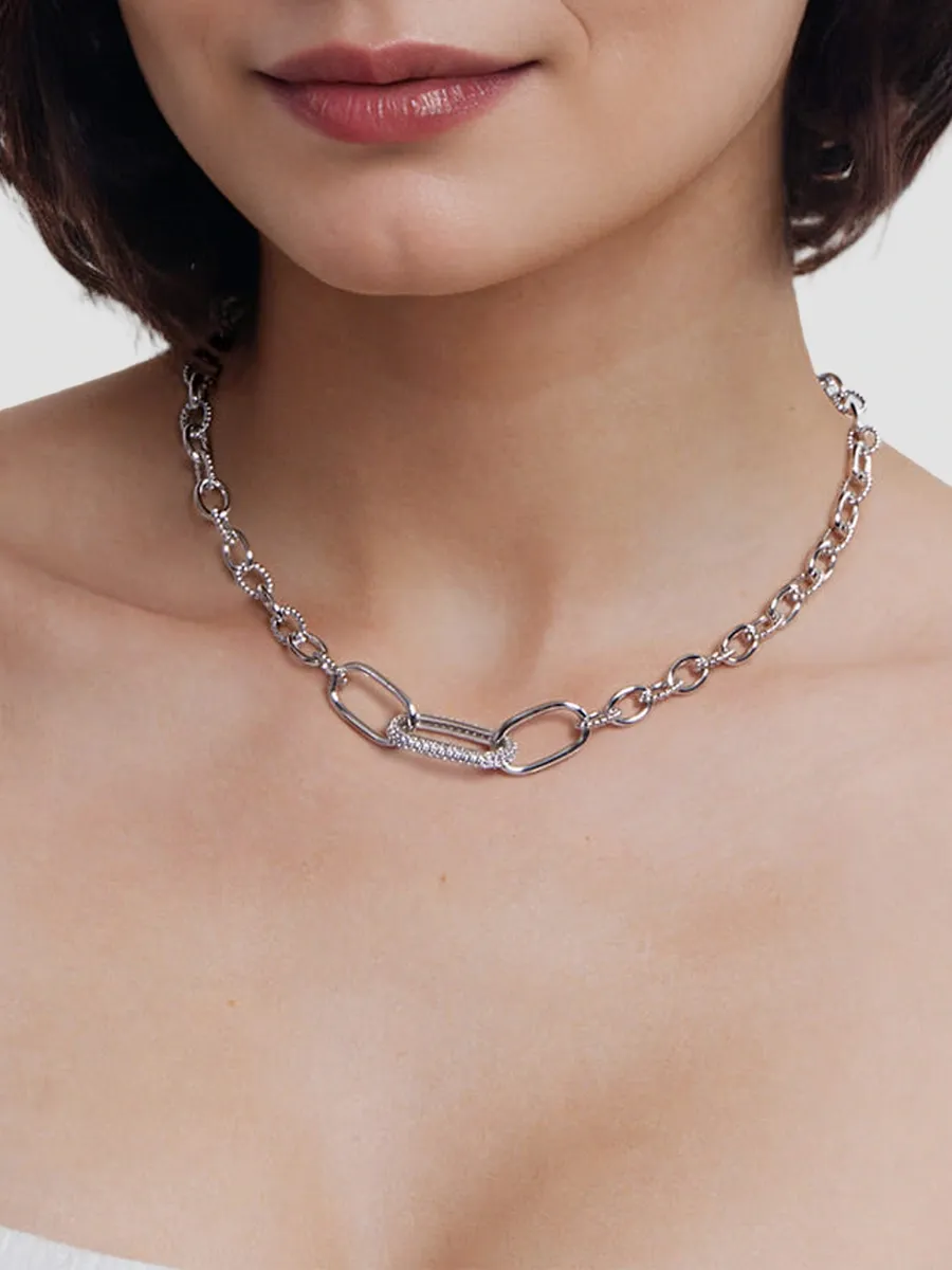 Gabriel & Co Women's Bujukan Sterling Silver & White Sapphire Oval-Link Chain Necklace | Thumbnail 3 Gabriel & Co Women's Bujukan Sterling Silver & White Sapphire Oval-Link Chain Necklace | Thumbnail 3