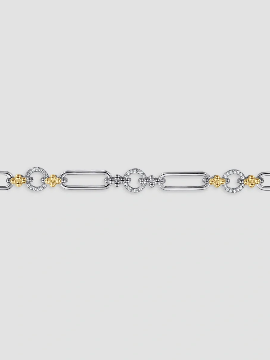 Gabriel & Co Women's Bujukan Sterling Silver, 14K Yellow Gold & White Sapphire Mixed-Link Chain Bracelet | Thumbnail 2 Gabriel & Co Women's Bujukan Sterling Silver, 14K Yellow Gold & White Sapphire Mixed-Link Chain Bracelet | Thumbnail 2