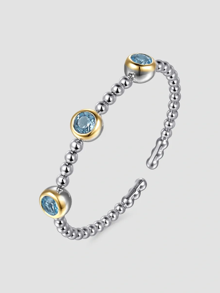 Gabriel & Co Women's Bujukan Sterling Silver, 14K Yellow Gold & Swiss Blue Topaz Beaded Cuff/6" | Thumbnail 2