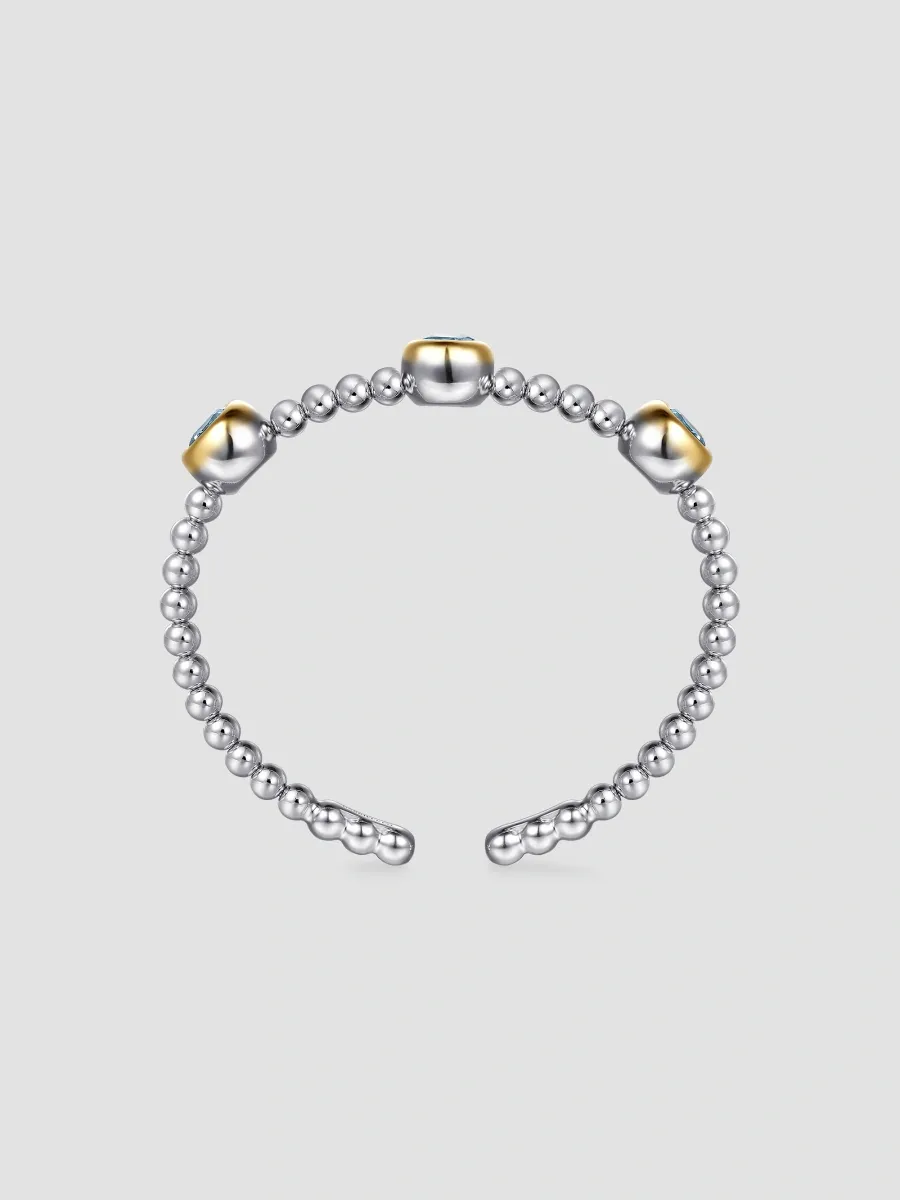 Gabriel & Co Women's Bujukan Sterling Silver, 14K Yellow Gold & Swiss Blue Topaz Beaded Cuff/6" | Thumbnail 3
