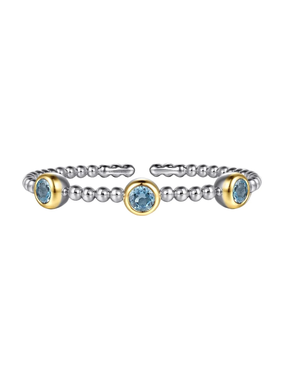 Gabriel & Co Women's Bujukan Sterling Silver, 14K Yellow Gold & Swiss Blue Topaz Beaded Cuff/6"