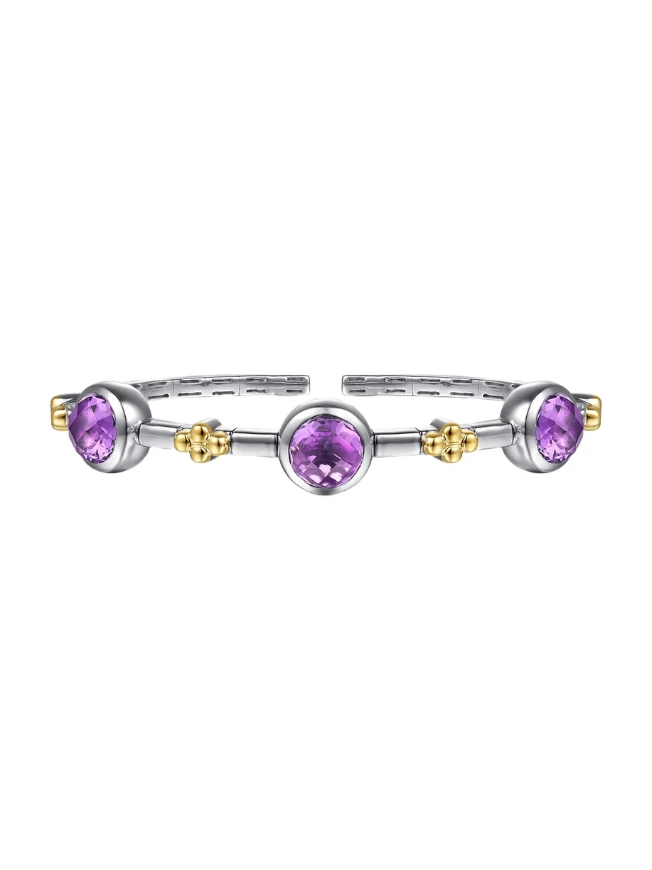 Women's Bujukan Sterling Silver, 14K Yellow Gold & Amethyst Cuff/6" - Two Tone
