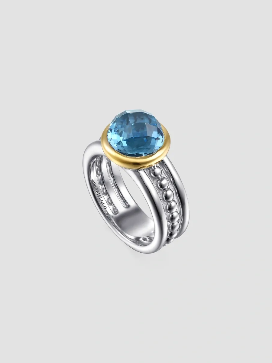 Gabriel & Co Women's Bujukan Sterling Silver, 14K Yellow Gold & Swiss Blue Topaz Ring | Thumbnail 3 Gabriel & Co Women's Bujukan Sterling Silver, 14K Yellow Gold & Swiss Blue Topaz Ring | Thumbnail 3