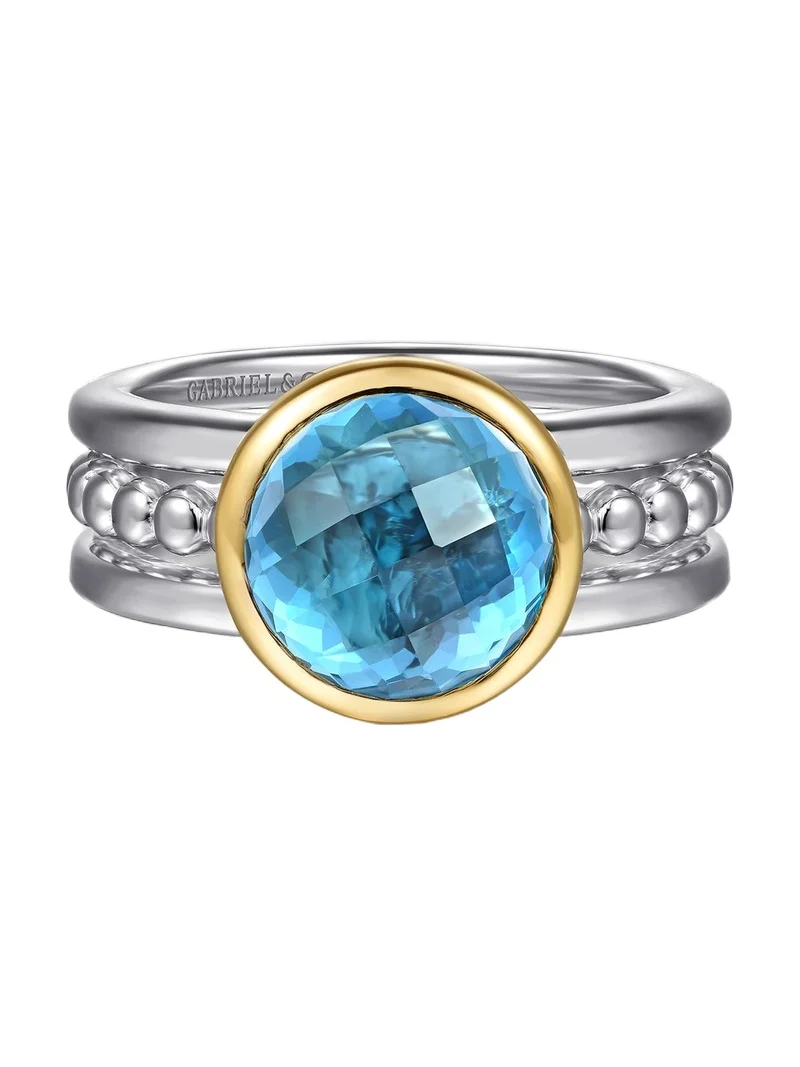 Gabriel & Co Women's Bujukan Sterling Silver, 14K Yellow Gold & Swiss Blue Topaz Ring