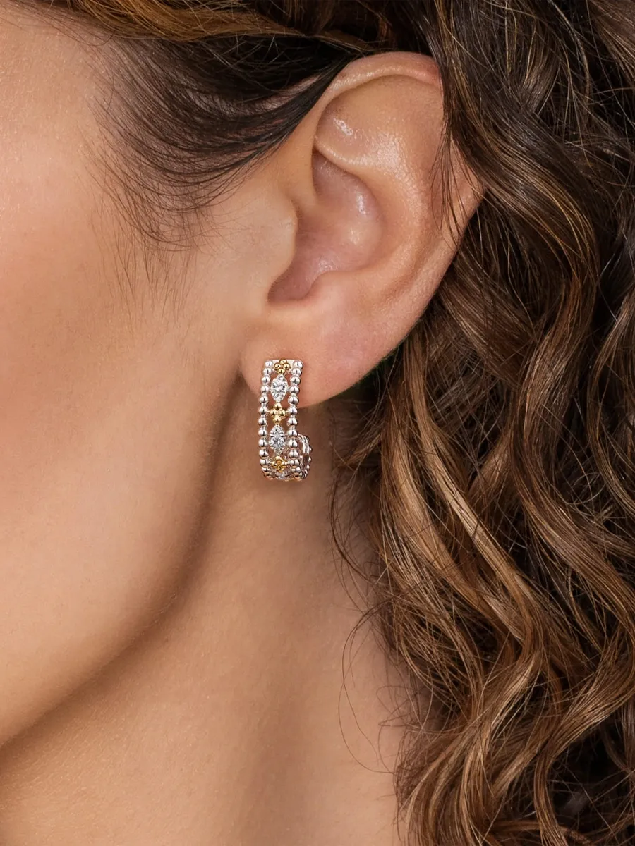 Gabriel & Co Women's Bujukan Sterling Silver, 14K Yellow Gold & White Sapphire Hoop Earrings | Thumbnail 2
