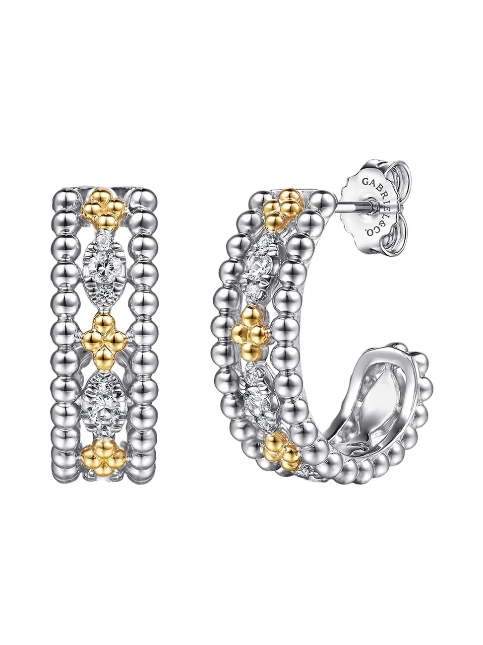 Women's Bujukan Sterling Silver, 14K Yellow Gold & White Sapphire Hoop Earrings
