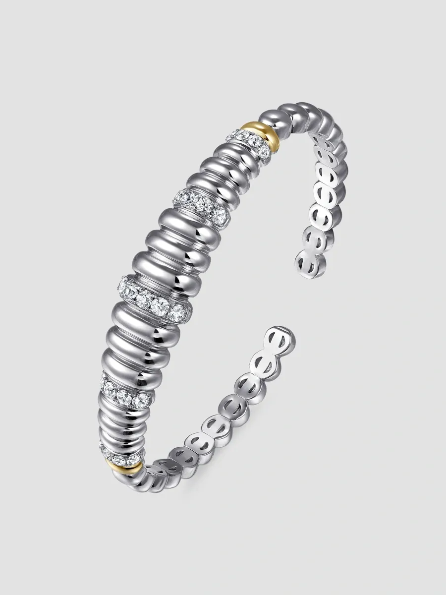 Gabriel & Co Women's Bujukan Sterling Silver, 14K Yellow Gold & White Sapphire Cuff | Thumbnail 3 Gabriel & Co Women's Bujukan Sterling Silver, 14K Yellow Gold & White Sapphire Cuff | Thumbnail 3