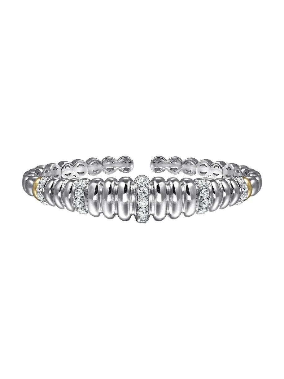 Gabriel & Co Women's Bujukan Sterling Silver, 14K Yellow Gold & White Sapphire Cuff