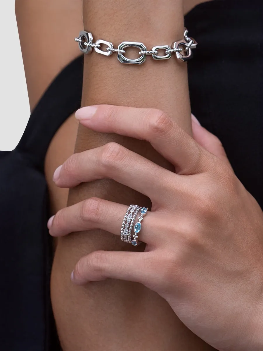 Gabriel & Co Women's Bujukan Sterling Silver & White Sapphire Triple-Band Ring | Thumbnail 2