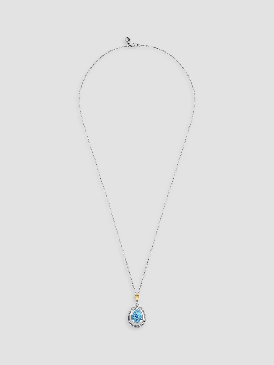 Gabriel & Co Women's Bujukan Sterling Silver, 14K Yellow Gold & Swiss Blue Topaz Pendant Necklace | Thumbnail 4 Gabriel & Co Women's Bujukan Sterling Silver, 14K Yellow Gold & Swiss Blue Topaz Pendant Necklace | Thumbnail 4