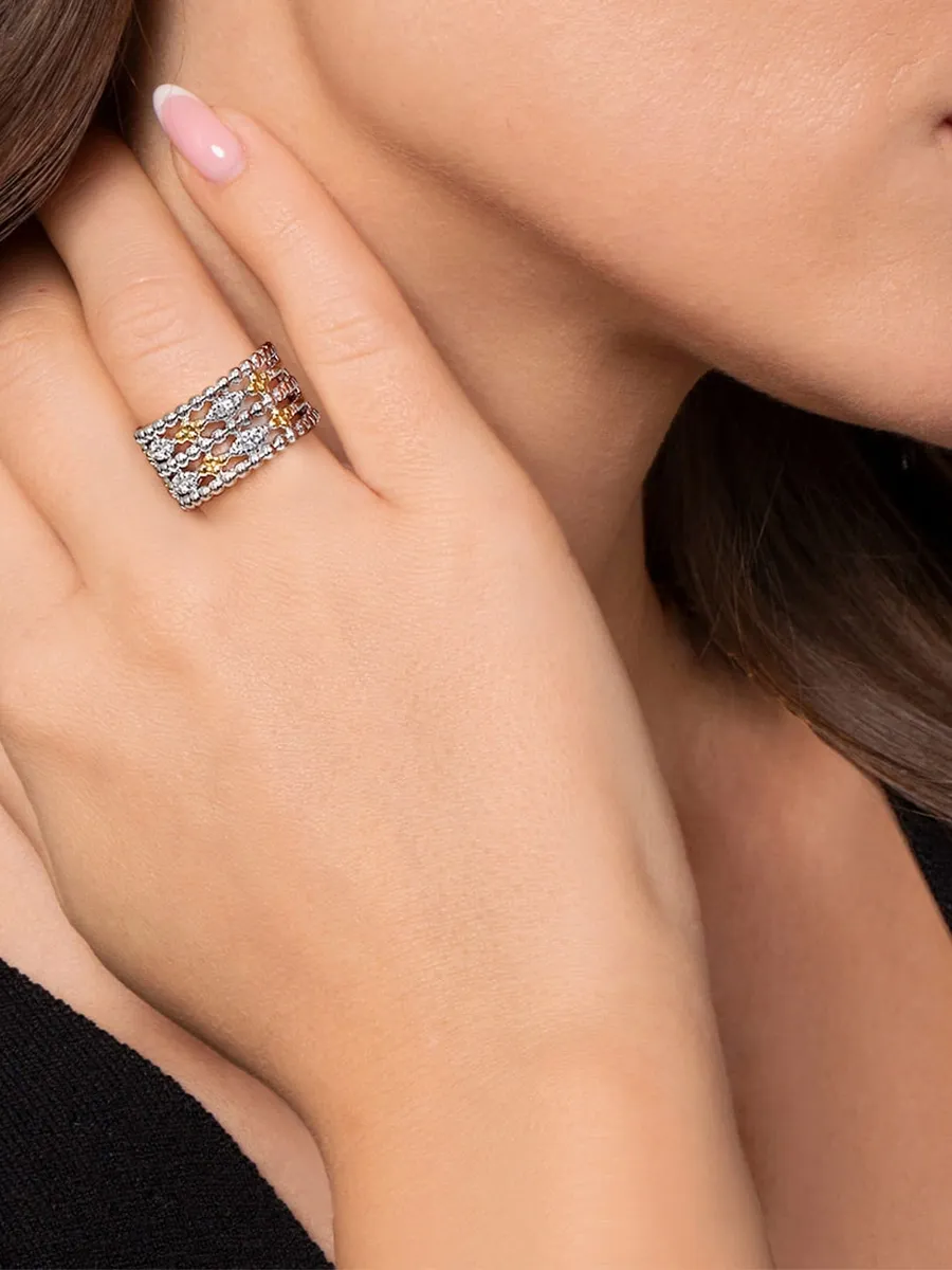 Gabriel & Co Women's Bujukan Sterling Silver, 14K Yellow Gold & White Sapphire Multi-Band Ring | Thumbnail 2