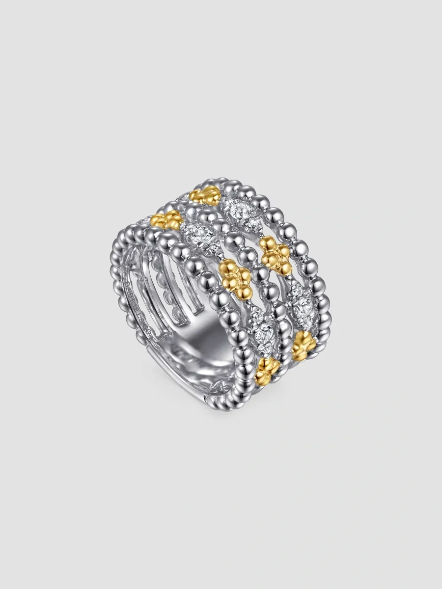 Gabriel & Co Women's Bujukan Sterling Silver, 14K Yellow Gold & White Sapphire Multi-Band Ring | Thumbnail 3