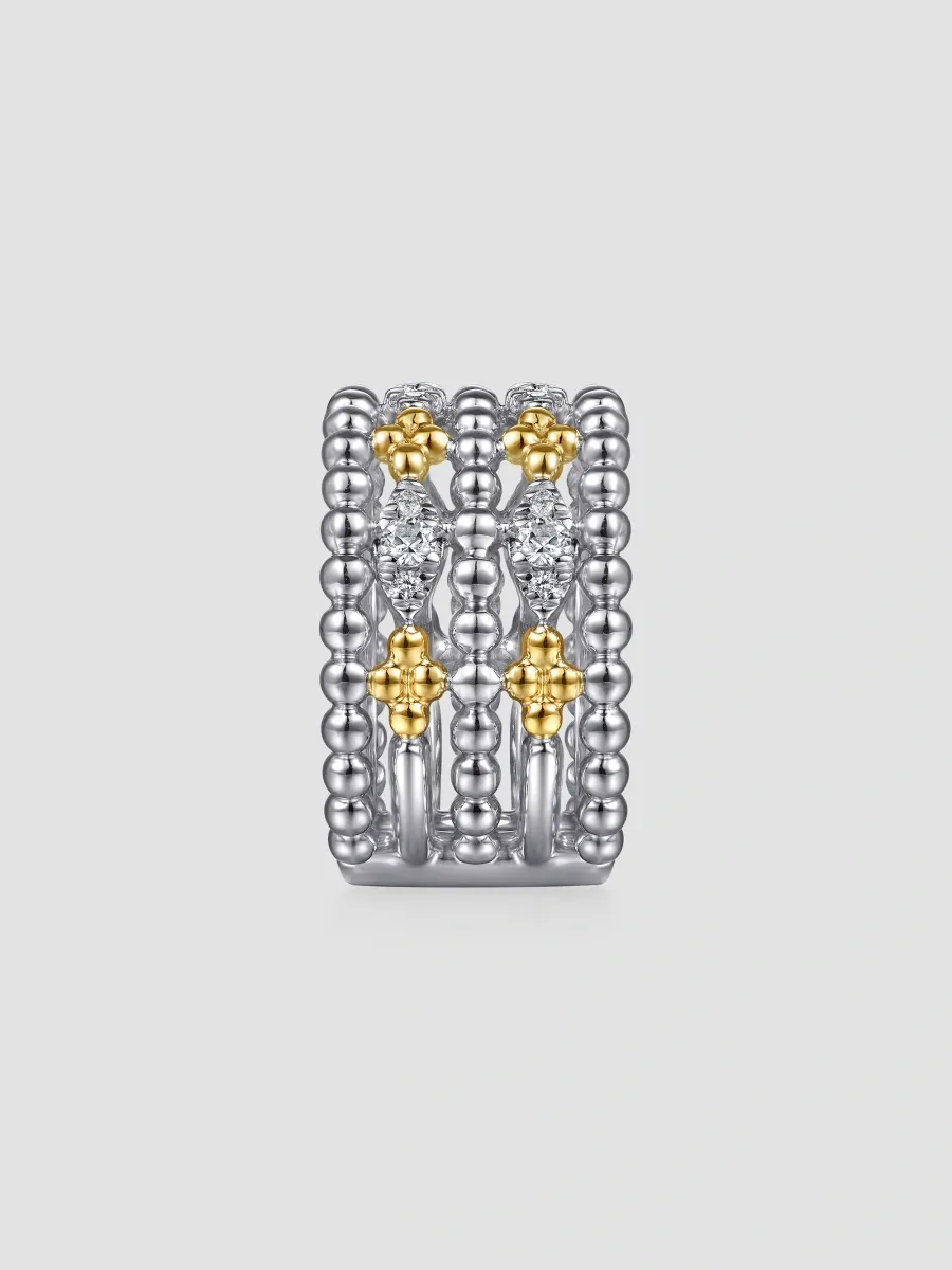 Gabriel & Co Women's Bujukan Sterling Silver, 14K Yellow Gold & White Sapphire Multi-Band Ring | Thumbnail 5
