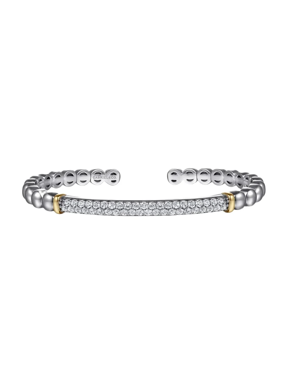 Gabriel & Co Women's Bujukan 14K Yellow Gold, Sterling Silver & White Sapphire Open Bangle