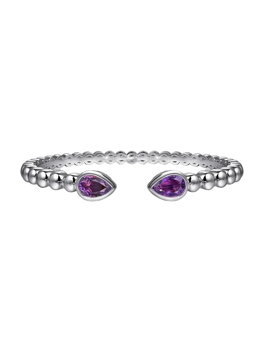 Gabriel & Co Women's Bujukan Sterling Silver & Amethyst Beaded Cuff/5.75"