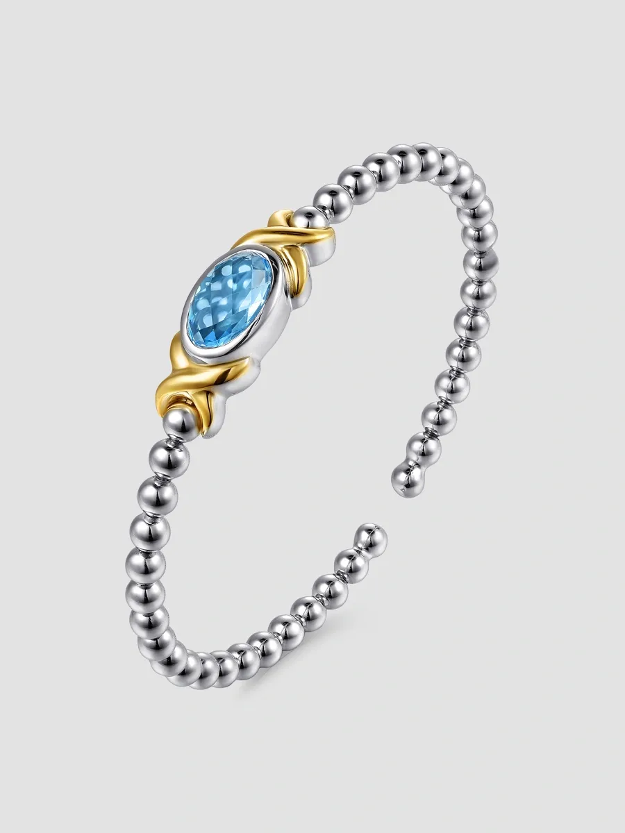Gabriel & Co Women's Bujukan 14K Yellow Gold, Sterling Silver & Swiss Blue Topaz Beaded Bangle/6" | Thumbnail 3