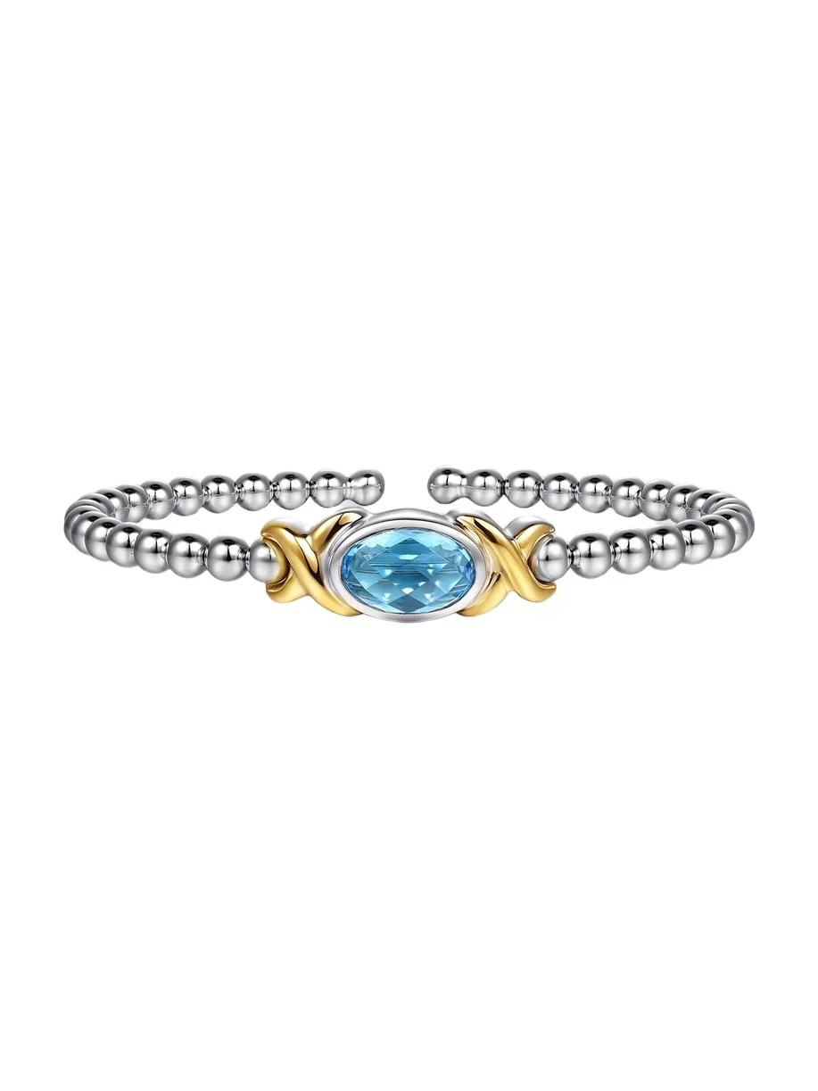 Gabriel & Co Women's Bujukan 14K Yellow Gold, Sterling Silver & Swiss Blue Topaz Beaded Bangle/6"