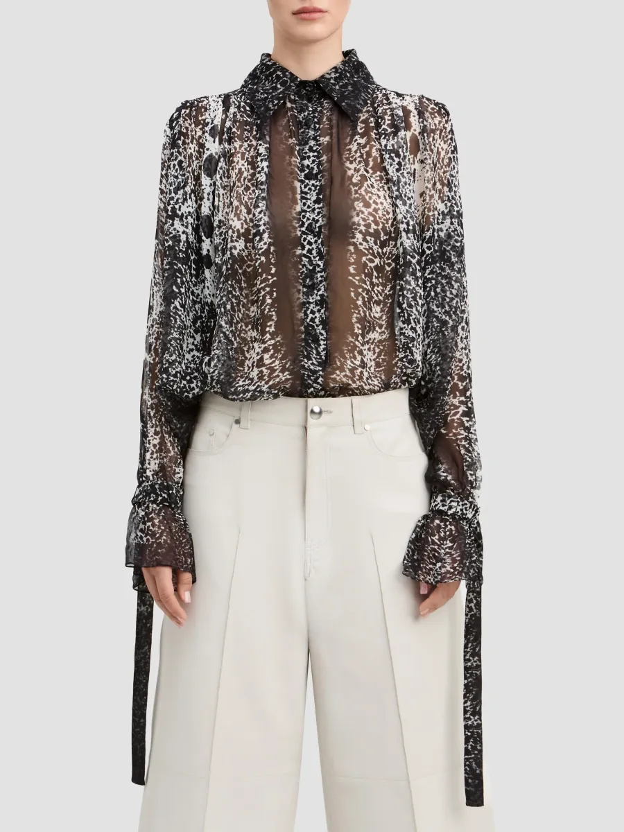 Derek Lam Women's Walker Abstract Georgette Ruched Blouse | Thumbnail 4 Derek Lam Women's Walker Abstract Georgette Ruched Blouse | Thumbnail 4