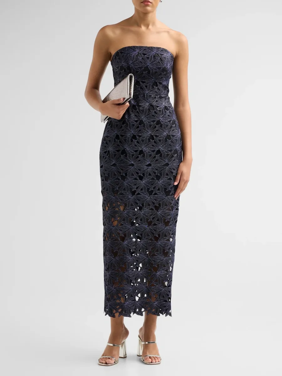 Milly Women's Orion Floral Lace Strapless Midi Dress | Thumbnail 2