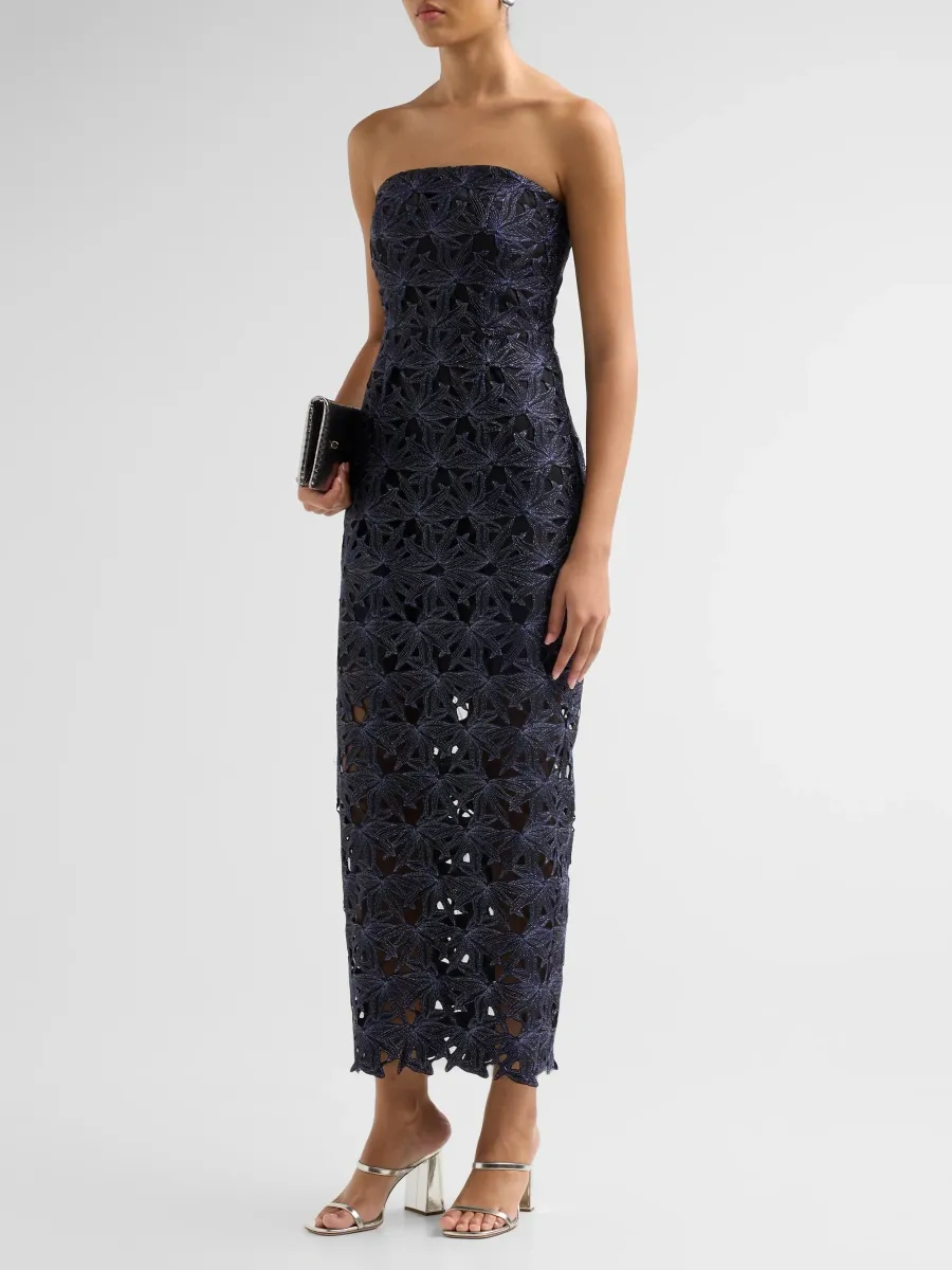 Milly Women's Orion Floral Lace Strapless Midi Dress | Thumbnail 4