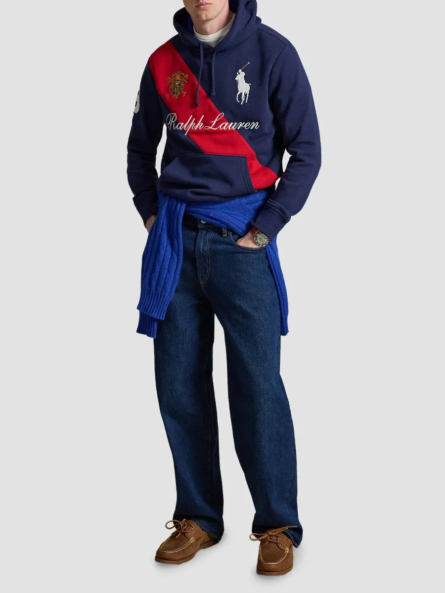 Polo Ralph Lauren Men's Striped Logo Fleece Cotton-Blend Hoodie | Thumbnail 2 Polo Ralph Lauren Men's Striped Logo Fleece Cotton-Blend Hoodie | Thumbnail 2