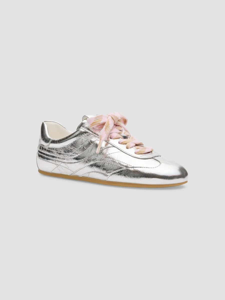 Stuart Weitzman Women's Vander Contrast-Lace Lamé Low-Top Sneakers | Thumbnail 2 Stuart Weitzman Women's Vander Contrast-Lace Lamé Low-Top Sneakers | Thumbnail 2