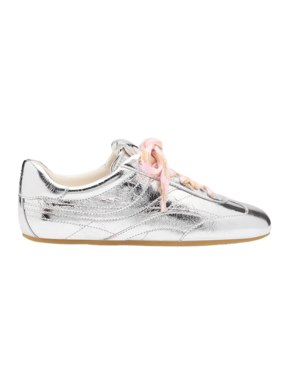 Stuart Weitzman Women's Vander Contrast-Lace Lamé Low-Top Sneakers