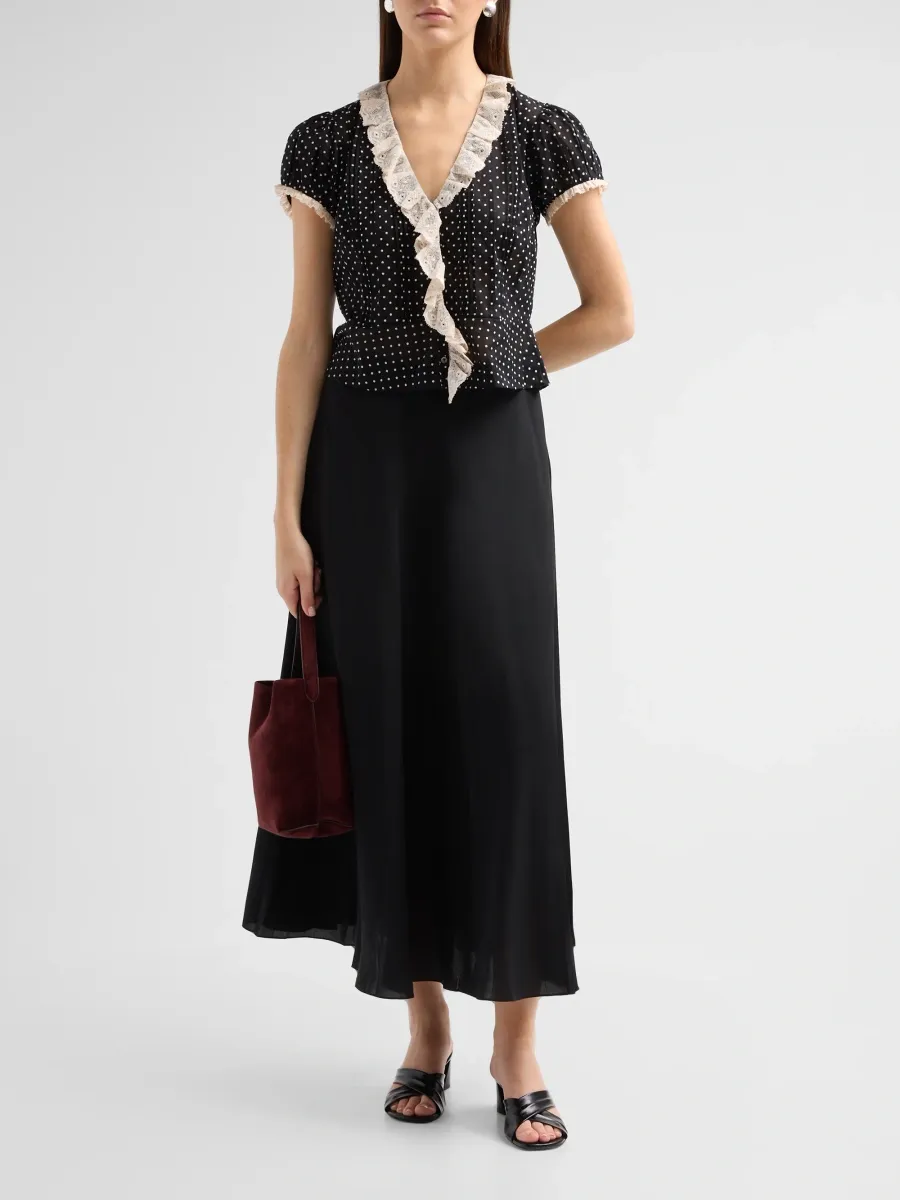 DÔEN Women's Orella Polka Dot Ruffled Lace-Trimmed Top | Thumbnail 2