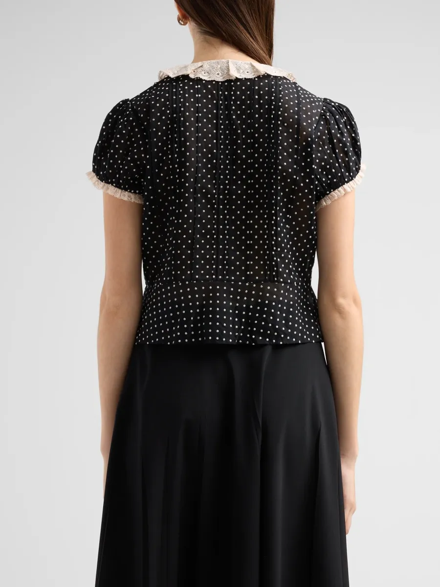 DÔEN Women's Orella Polka Dot Ruffled Lace-Trimmed Top | Thumbnail 3