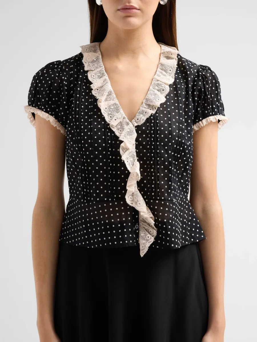 DÔEN Women's Orella Polka Dot Ruffled Lace-Trimmed Top | Thumbnail 5