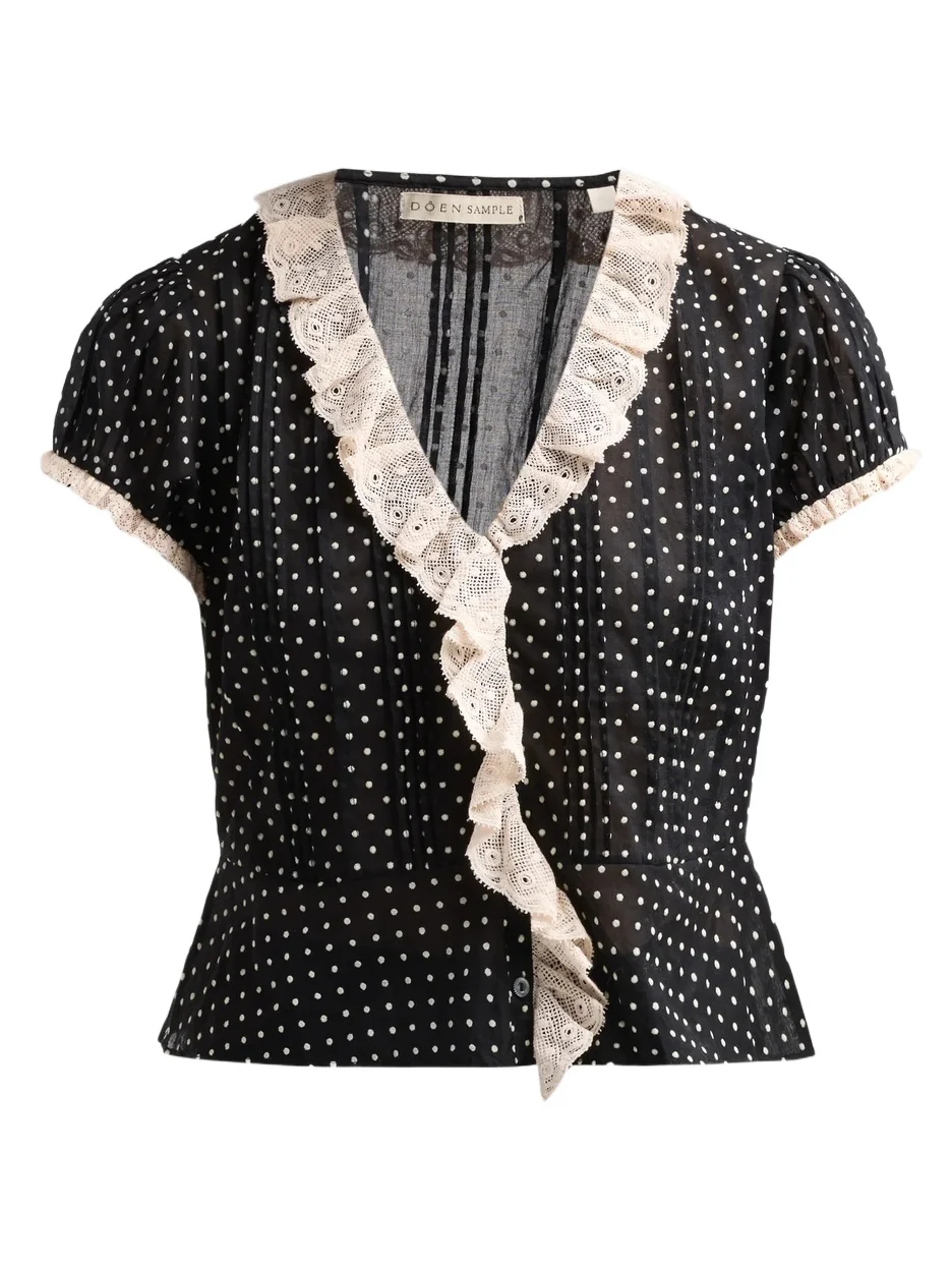 Women's Orella Polka Dot Ruffled Lace-Trimmed Top