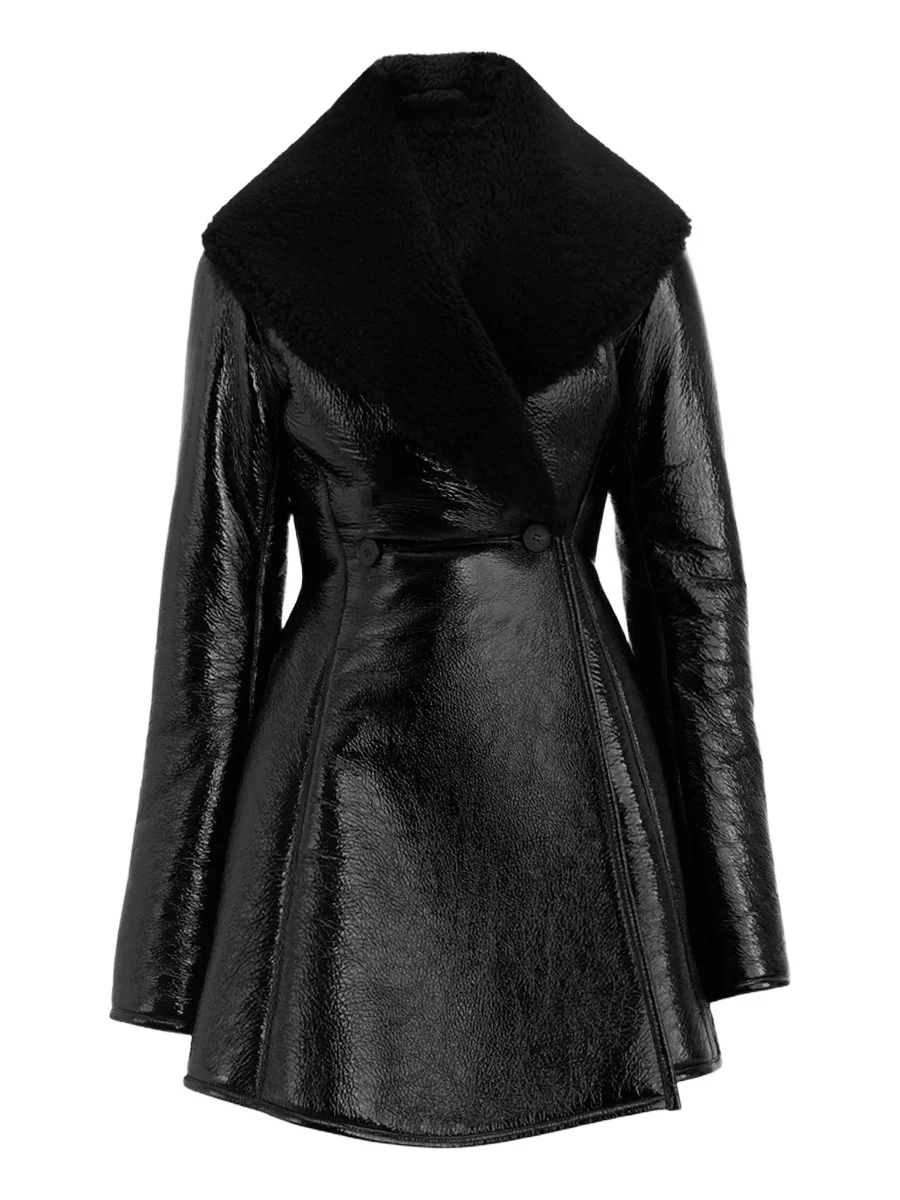 Women's Patent Leather & Shearling Princess Coat