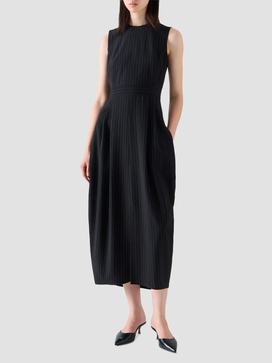 Akris punto Women's Pinstriped Virgin Wool Crepe Bubble Midi Dress | Thumbnail 2 Akris punto Women's Pinstriped Virgin Wool Crepe Bubble Midi Dress | Thumbnail 2