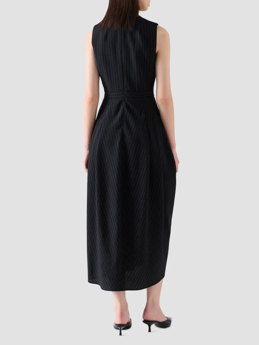 Akris punto Women's Pinstriped Virgin Wool Crepe Bubble Midi Dress | Thumbnail 3 Akris punto Women's Pinstriped Virgin Wool Crepe Bubble Midi Dress | Thumbnail 3