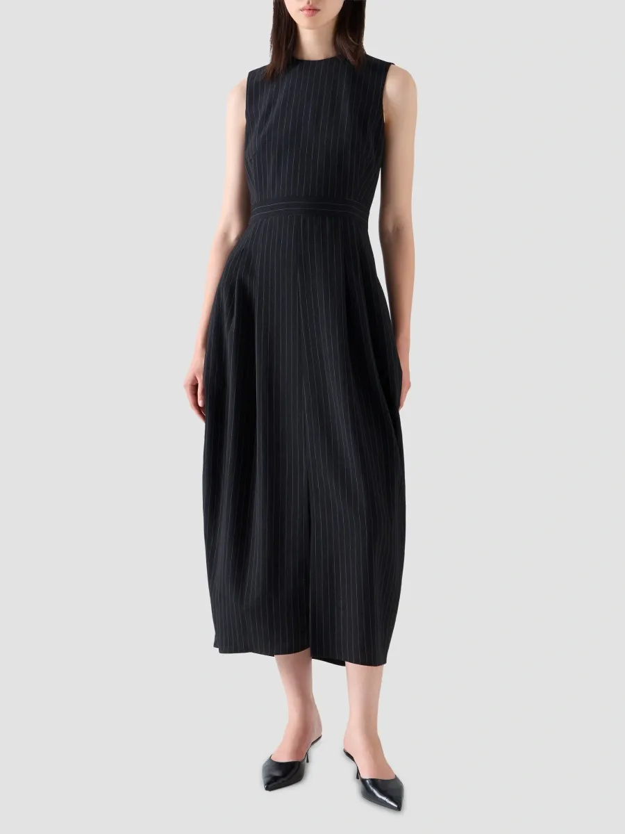 Akris punto Women's Pinstriped Virgin Wool Crepe Bubble Midi Dress | Thumbnail 4 Akris punto Women's Pinstriped Virgin Wool Crepe Bubble Midi Dress | Thumbnail 4