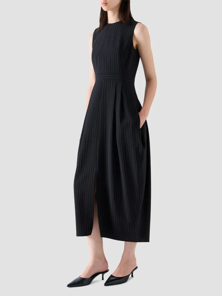 Akris punto Women's Pinstriped Virgin Wool Crepe Bubble Midi Dress | Thumbnail 6 Akris punto Women's Pinstriped Virgin Wool Crepe Bubble Midi Dress | Thumbnail 6