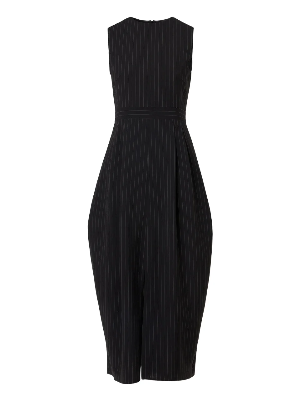 Women's Pinstriped Virgin Wool Crepe Bubble Midi Dress Women's Pinstriped Virgin Wool Crepe Bubble Midi Dress