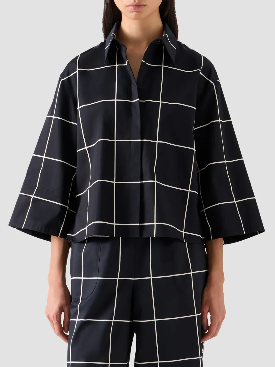 Akris punto Women's Window Check Cotton Satin Boxy Blouse | Thumbnail 4