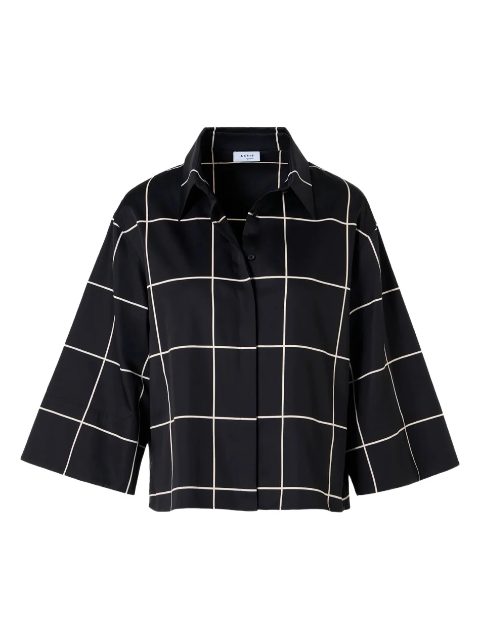 Women's Window Check Cotton Satin Boxy Blouse Women's Window Check Cotton Satin Boxy Blouse