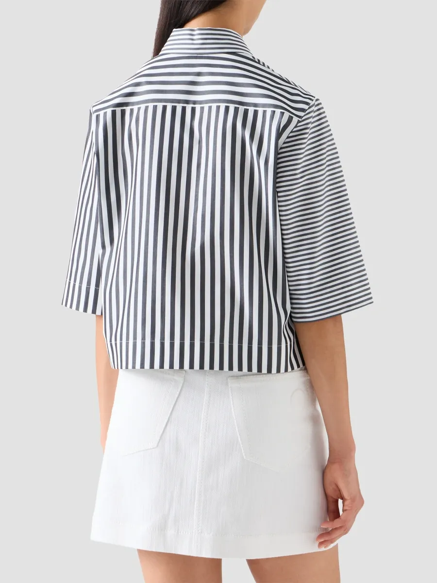 Akris punto Women's Striped Cotton Poplin Boxy Crop Blouse | Thumbnail 3 Akris punto Women's Striped Cotton Poplin Boxy Crop Blouse | Thumbnail 3
