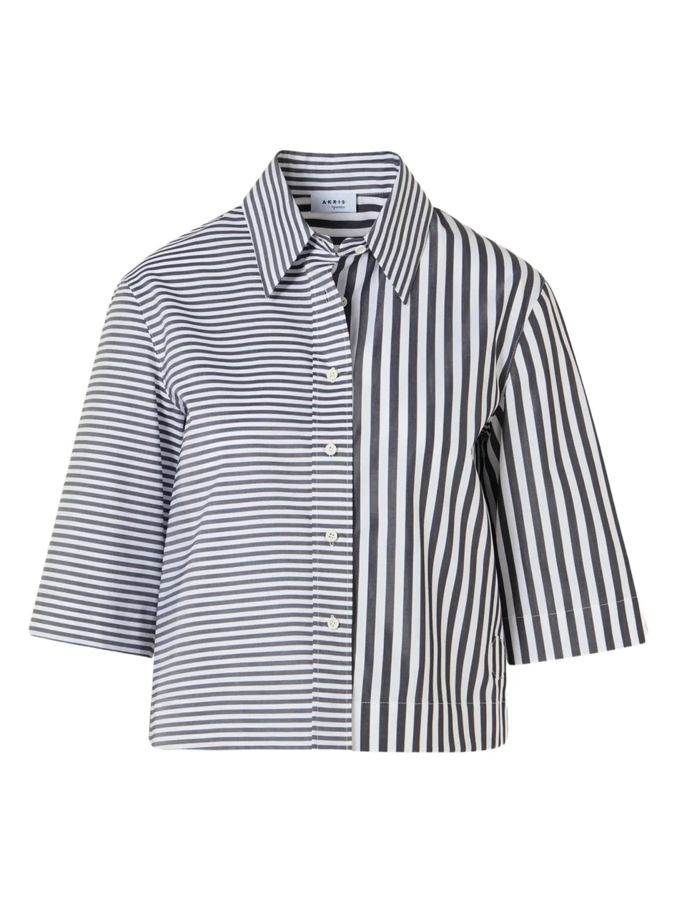 Women's Striped Cotton Poplin Boxy Crop Blouse Women's Striped Cotton Poplin Boxy Crop Blouse