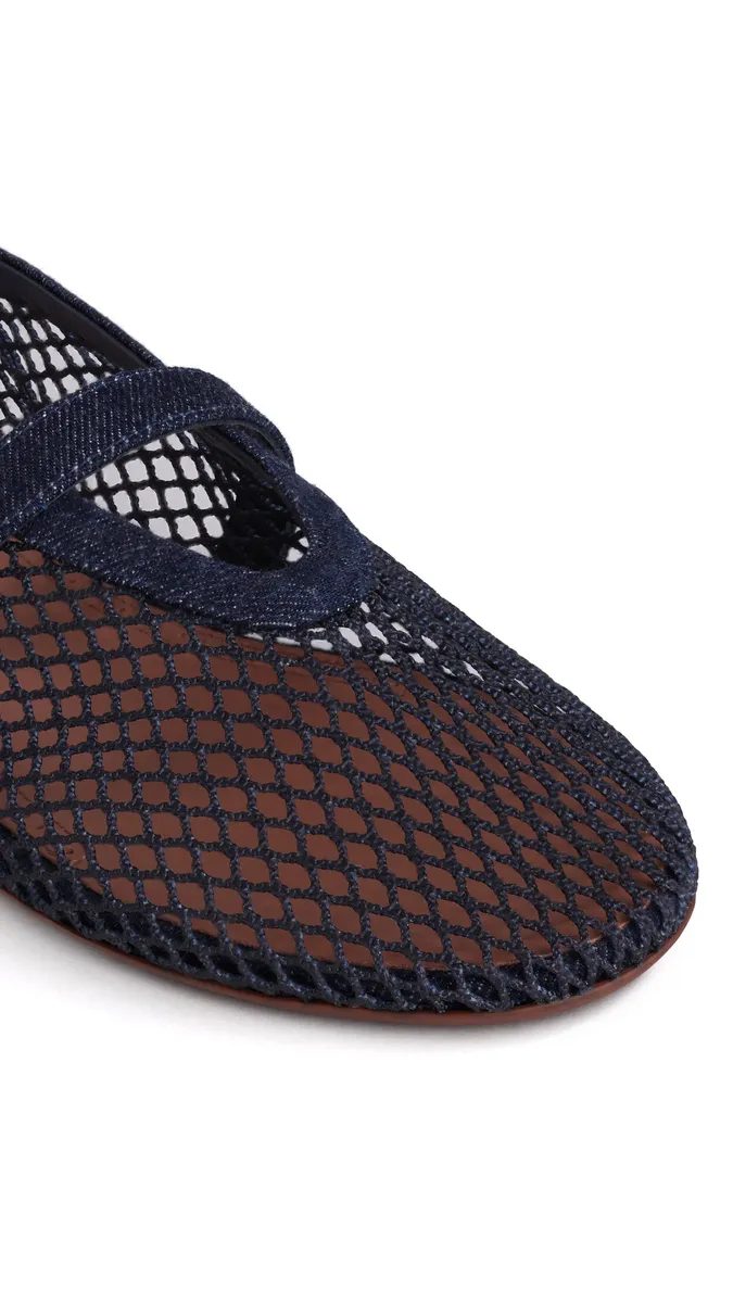 Alaïa Ballet Flats In Denim Fishnet | Thumbnail 3