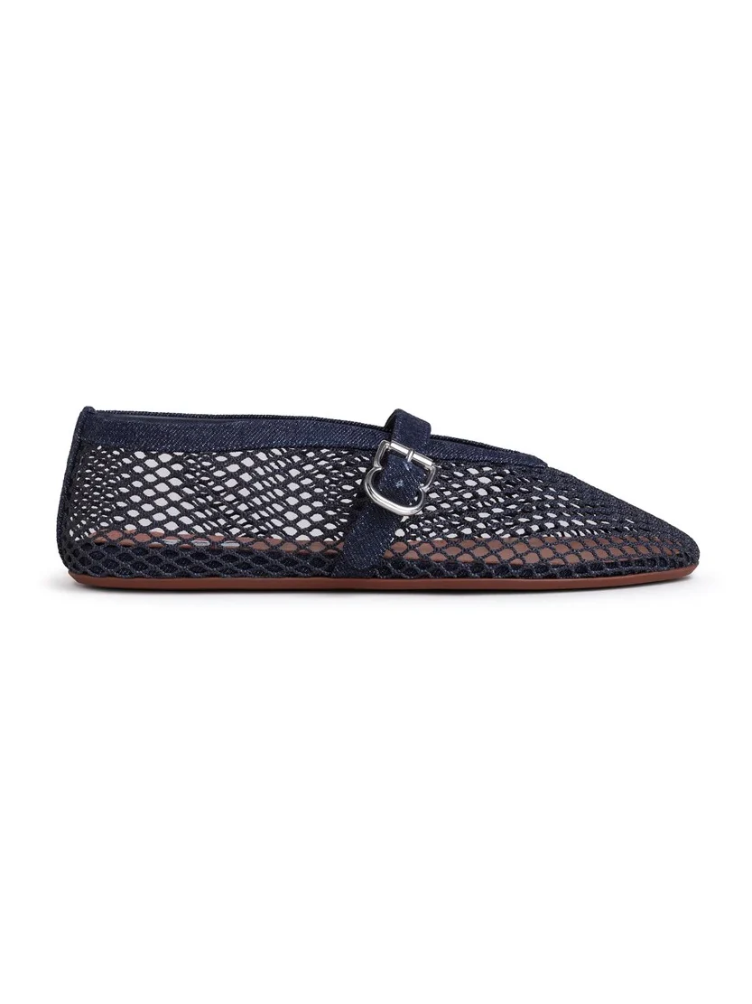Alaïa Ballet Flats In Denim Fishnet